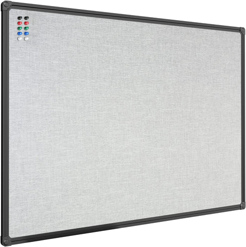 JILoffice 36 X 24 Inch Cork Linen Bulletin Board (Grey) with Black Aluminum Frame for Office Home School