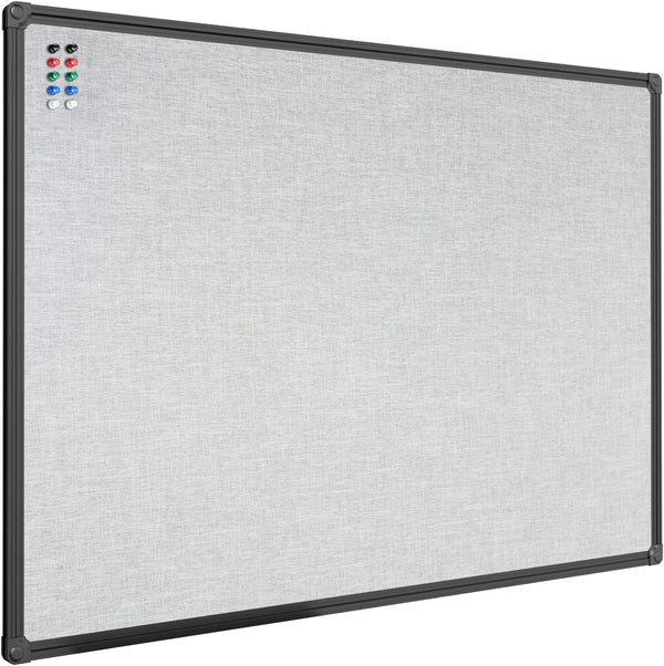 JILoffice 36 X 24 Inch Cork Linen Bulletin Board (Grey) with Black Aluminum Frame for Office Home School