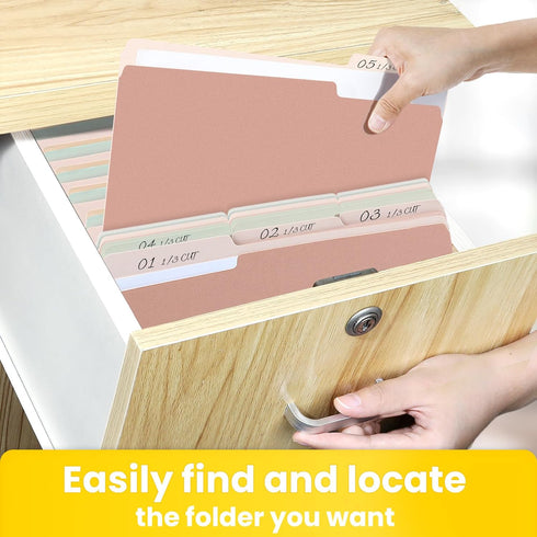 SUNEE File Folders Letter Size Pastel Colors, 100 Pack Manilla Folders 8.5 x 11 1/3-Cut Tabs for Office Home School