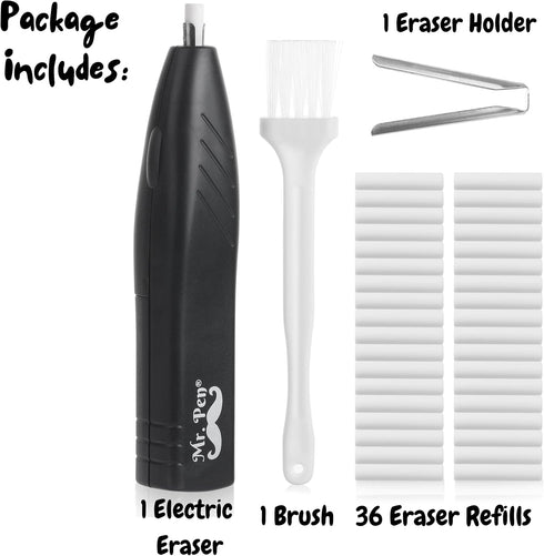 Mr. Pen Electric Eraser Kit, 36 Eraser Refills and 1 Brush, Battery Operated Eraser for Artists and Drawing.