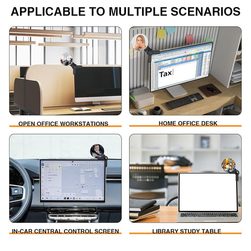 FEUNLEM (1) Clip On Mirror for Computer Monitor & Laptop, Convex Rear View Mirror for Office Monitor, Desk, Cubicle