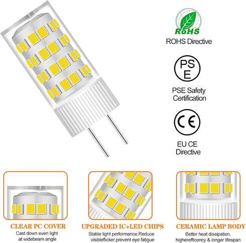 4W G6.35 Bulbs 110-130V T3/T4 Bulb G6.35/GY6.35 40W Bulb (3000k 2PACK) LED Light JC Type LED Halogen Equivalent