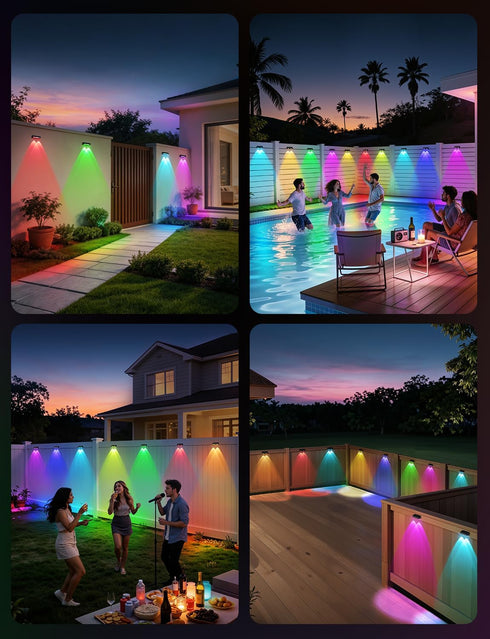 8 Pack 9 11 IP65 Solar Fence Lights Colors & Lighting Modes Solar Wall Lights Outdoor Waterproof RGB Color Changing
