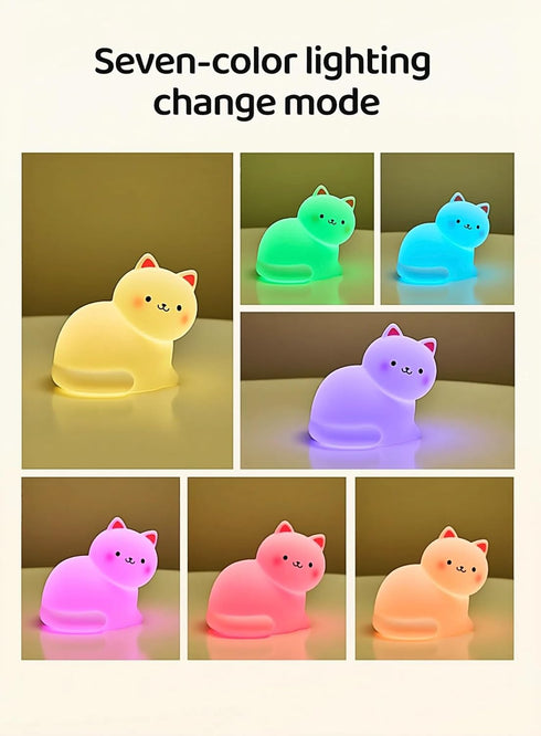 lurk deep Kids,7 Dimmable,Rechargeable Cat Night Light for Colors Lamp,Tap Portable and Squishy Silicone Led