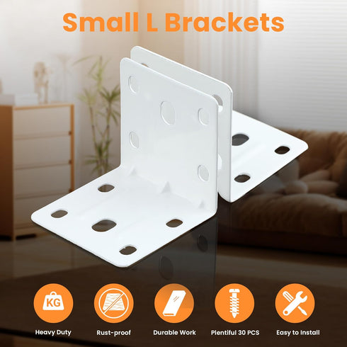 20PCS 90 (2X2 Alise White L Brackets for Shelves, Heavy Duty Metal Shelf Brackets Corner Bracket, Degree Joint Right