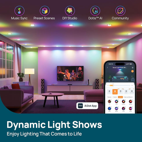 BR30 Bulbs 4-Zone 850LM Bulb, 1 Pack Linkind Matter Smart Light with Stretchable Design & Aurascape Color, Recessed