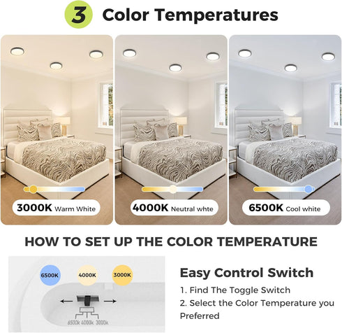1PACK Flush Mount LED Ceiling Light Fixture Black, 6.5Inch 12Watt, Dimmable & 3000K-4000K-6500K 3 Color Selectable Ceiling Lamp 1200LM Low Profile Ceiling Light for Kitchen Bedroom Hallway Porch by hepside