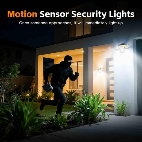 336 4-Head 2400mAh IP65 Lighting2Pack Solar Lights Outdoor LED, Motion Sensor Security Wall Light with Remote, Split