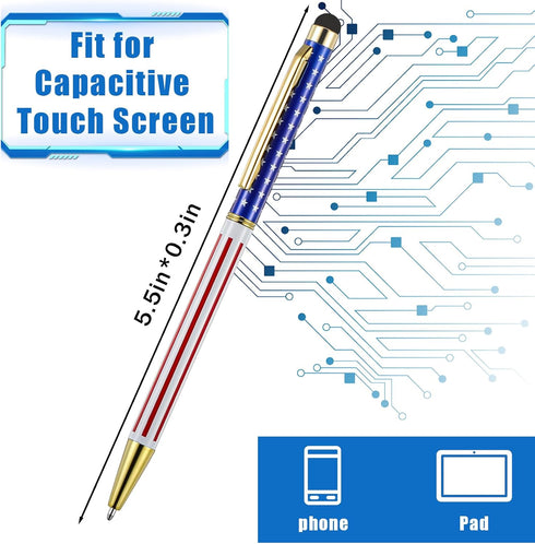 4th 1.0 mm Favors(50 Colarr American Flag Stylus Ballpoint Pen of July Pens USA Patriotic Themed Black Ink Gel Ink