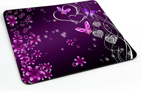 Gaming Mouse Pad - Non-Slip Rubber Base, Smooth Surface for Precise Control, 9.5 x 7.9 Inch, Pink Purple Butterflies