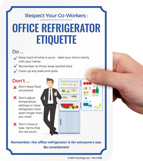SmartSign 10 x 7 inch “Respect Your Co-Workers - Office Refrigerator Etiquette” Magnetic Sign, Conformable 32 mil Rubber, Multicolor