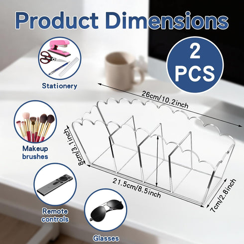 plaCredgai 2 4 Pcs Marker Organizer, Scalloped Acrylic Pencil Holder Clear Marker Holder with Compartments, Acrylic