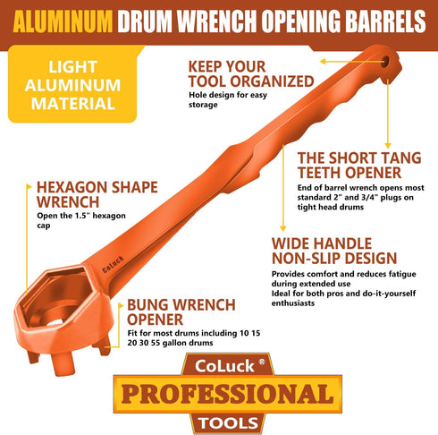 Drum Wrench, Aluminum Gallon Bung Wrench for 10-55 Gallon Drums, Fits 2 inch and 3/4 inch Drum Plug