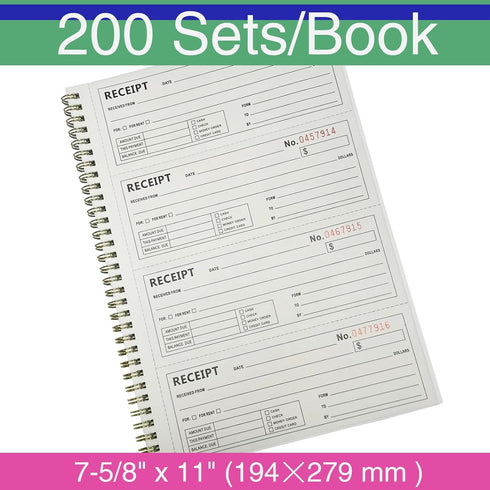 Dayvorax 2 7-5/8" 11", 200 Sets 4 (1 Pack Money and Rent Receipt Books - Receipt Book with Part Carbonless Copies, x