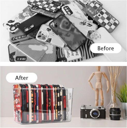 Plastic Clear Phone Case Organizer, Multifunctional Storage Holder Box for Desk, Cabinet, Shelf (Deep)