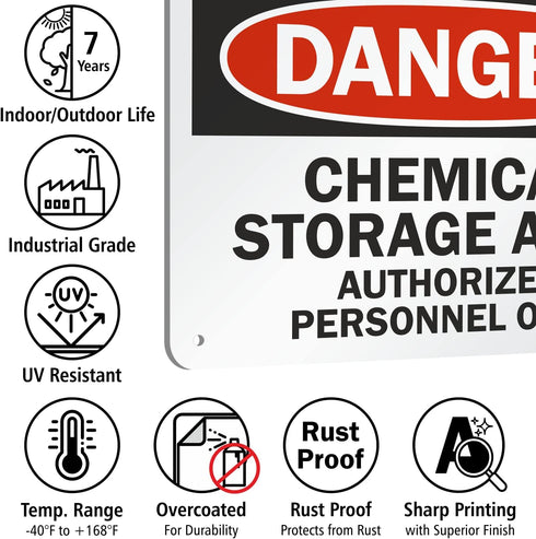 SmartSign - U9-1214-NA_7x10 "Danger - Chemical Storage Area, Authorized Personnel Only" Sign, Aluminum Black/Red on