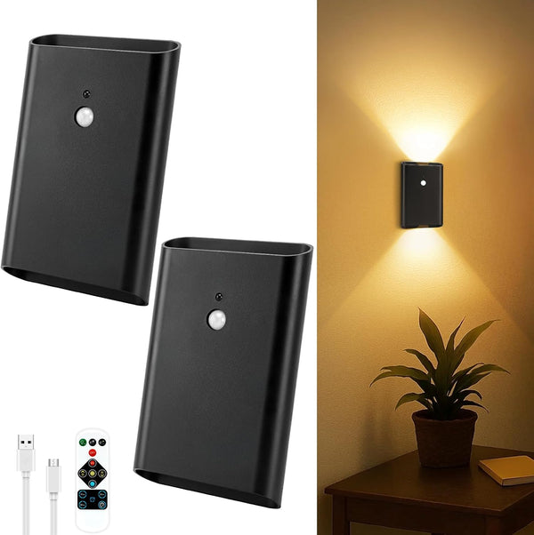 Battery-Operated Motion Sensor Wall Light: 5000mAh Rechargeable Wall Sconce Set of 2