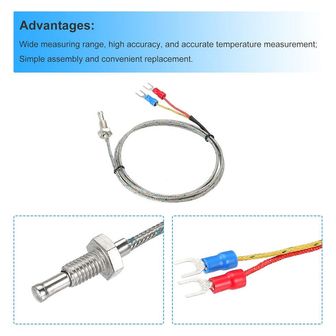 MECCANIXITY 2pcs J Type Thermocouple Temperature Sensor Probes, M6 Screw, 3.3ft, 0 to 750°C