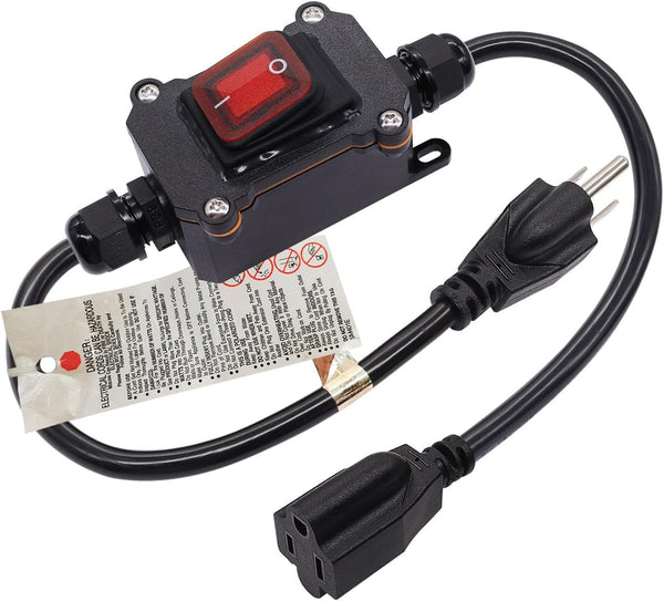 Weideer 2FT Extension Cord with Inline Switch On/Off, IP67 Waterproof, 20A 250V, Red LED Rocker Switch for Holiday