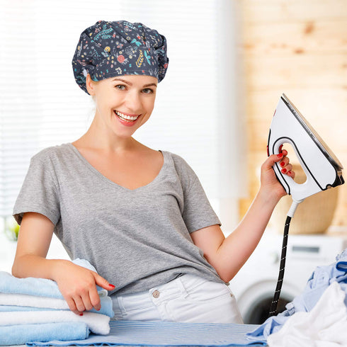 SATINIOR 6 Pieces Printed Bouffant Caps with Buttons, Elastic Turban Surgical Hats for Nursing and Working