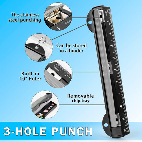 WorkLion Portable 3 Ring Hole Punch for Binder, Black Office Assistant