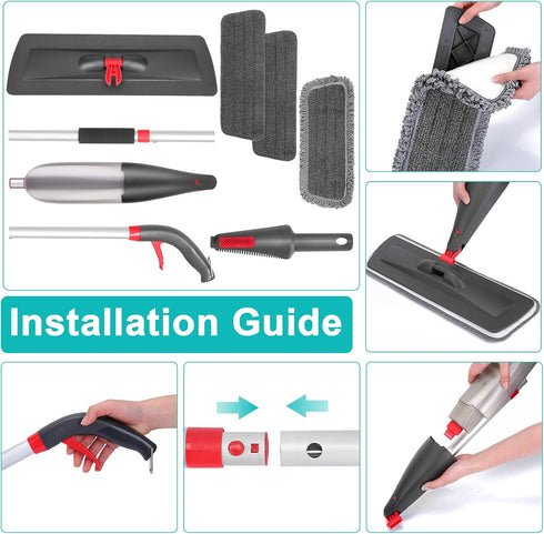 Spray Mop for Floor Cleaning, 3 Washable Pads, Wet Dry Microfiber Mop with 800ml Refillable Bottle for Kitchen