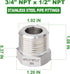 TAISHER 5PCS Forging of 304 Stainless Steel Reducer Hex Bushing, 3/4" Male NPT to 1/2" Female NPT, Reducing Forging