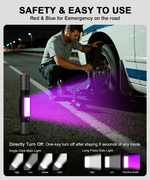 120 7 USB C Rechargeable LED Flashlight with Magnetic Base& COB Work Light, Adjustable, Screwdriver & Emergency Window