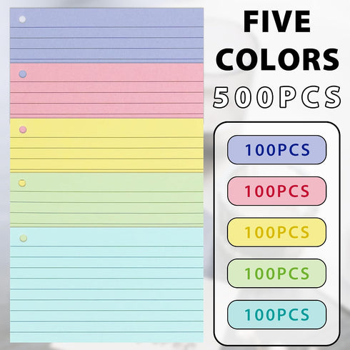 ANSTEEP 500PCS 3x5 Inches Colored Index Cards, Flash Cards with Ring, Lined on Both Side Notecards Ruled Study Card