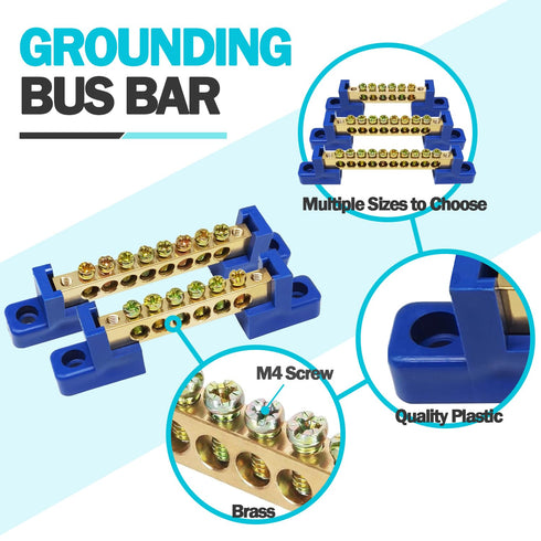 4PCS Grounding Bus Bar - 4 Positions Terminal Block, Brass Wire Screw Terminal Electrical Bus Bars OLA002-4K
