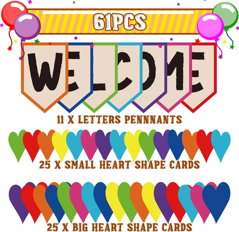 Mixweer 61 Pcs Welcome Back Banner, Boho Bulletin Board Set for Classroom Borders and First Day of School Decor