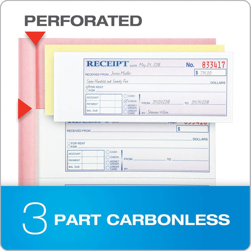 Adams 3-Part 7-5/8" 10-7/8", 100 Sets 4 5 Pack (TC1182-5) Money and Rent Receipt Books, Carbonless, x Bound Wraparound