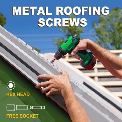 LIONMAX Metal Roofing Screws #10 × 1 Inch, 300-PCS, Zinc Plated Hex Head Sheet Metal Roof Screws, Rubber Washer, Sharp