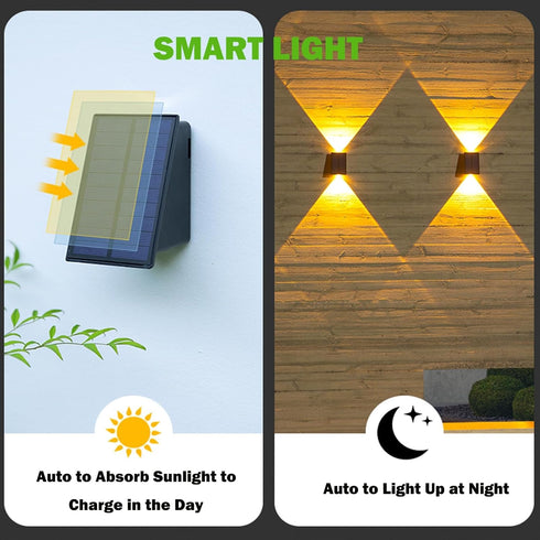 ASLIDECOR Solar Wall Lights, UP and Down Warm White Fence Lighting, Waterproof Deck Step Light for Outdoor