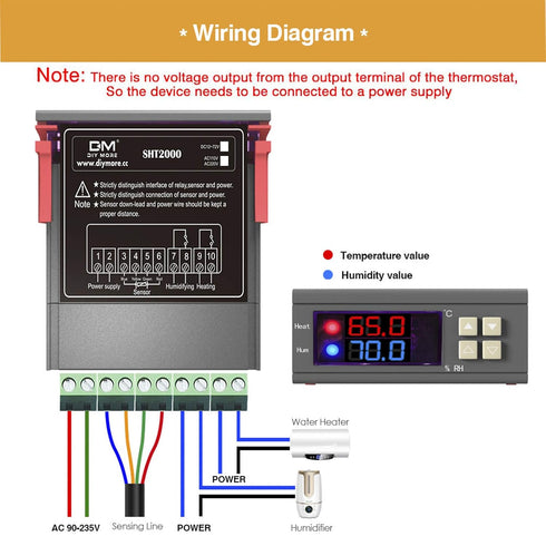 diymore Digital Temperature Controller, Temperature Humidity Controller, Thermostat AC 110V-230V 10A, Digital LED