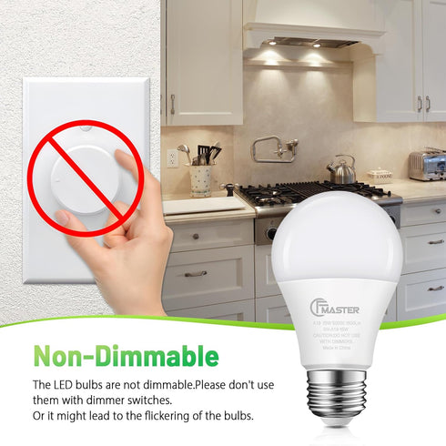 4 Pack A19 LED Light Bulbs, 100W Equivalent, 1500 Lumens, Daylight White 5000K, E26 Standard Base, Non-Dimmable