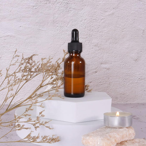 48 Pack 1oz Amber Glass Bottles with Glass Eye Droppers for Essential Oils, Perfumes & Lab Chemicals (54 Pieces Labels)