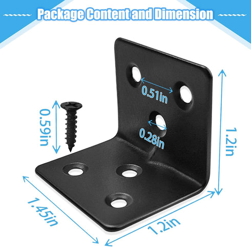 28 168 Black L Corner Brackets + Stainless Steel Screws, Heavy Duty Angle Brackets for Shelves, Raised Beds, Tables