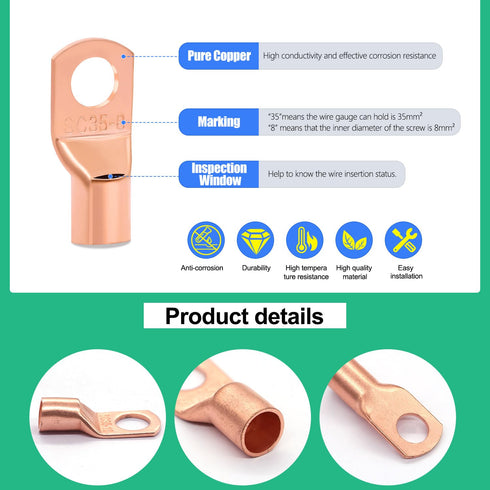 Twidec 110PCS Battery Cable Ends AWG 2-16 Copper Wire Lugs, Ring Terminals Connectors with Heat Shrink N-067