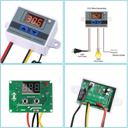 Alinan 2pcs 220V XH-W3001 Digital LED Temperature Controller Mini Thermostat Switch with Waterproof NTC 10K Probe