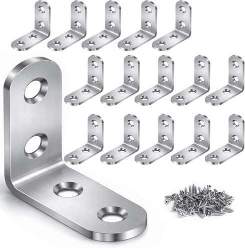 FZSFVAQ 16PCS Stainless Steel L Brackets with 64 Screws, 90 Degree Right Angle