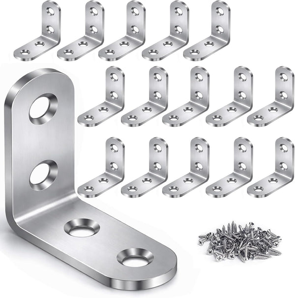 FZSFVAQ 16PCS Stainless Steel L Brackets with 64 Screws, 90 Degree Right Angle