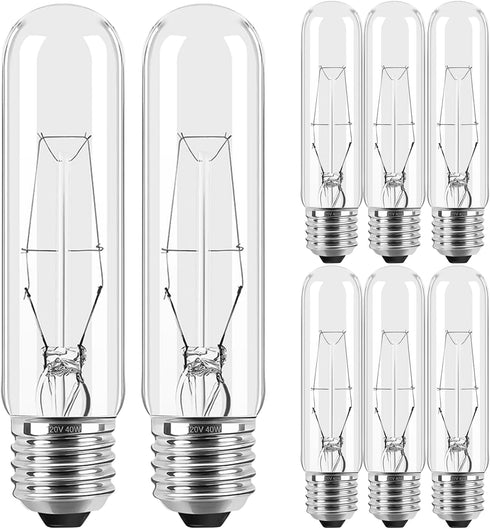 Tiqian 8-Pack 40W T10 Incandescent LED Light Bulbs, Warm White,Dimmable Clear Glass Edison