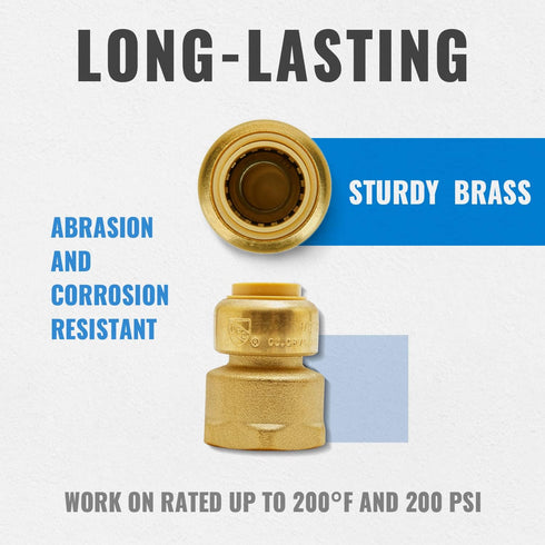 SUNGATOR Reducing Adapter 1/2 Inch x 3/4 Inch FNPT, No Lead Brass Push-to-Connect Female Plumbing Fittings, Pack of 6