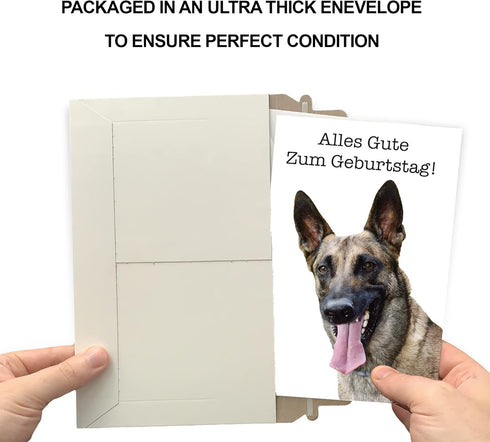 Prime Greetings Funny Dog Birthday Card with German Shepherd, Eco-Friendly Thick Card Stock, 5in x 7.75in