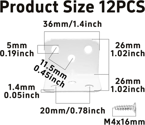 bociloy 12PCS 36x26x26mm 90 6 Metal Corner Braces, Degree L-Shaped Support Brackets, Holes Right Angle Shelf Brackets