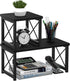 Honiter 2 Tier Desktop Organizer Shelf, Freestanding Small Bookshelf for Office Storage, Black Desk Display Rack