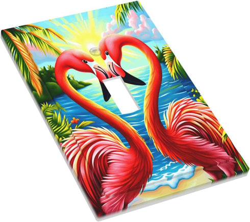 haigof 1 3 5 Inch Romantic Flamingo Light Switch Cover Wall Plate Gang Single Plates Print Faceplate Home Decor X