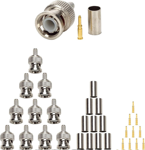 BNC RG58 Plug Crimp Connector and Striping Crimp Tool for RG58 RG59 Pack of 10 by TLS.eagle