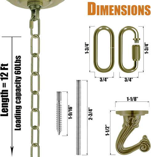Omytie 12 Ft Heavy Duty Hanging Chain Kit with Connection Locks & Swag Ceiling Hooks for Lighting Fixture, Chandelier